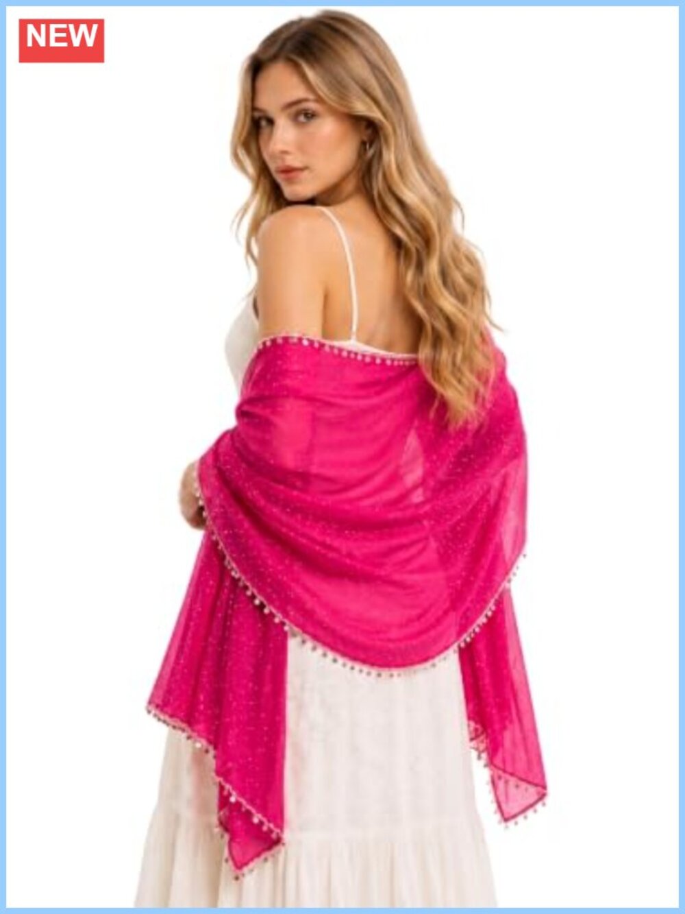 Chiffon Dupatta Scarf with Silver Sequin Work Sheer Wrap for Salwar Kameez